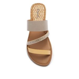Qupid triple strap flat sandal.